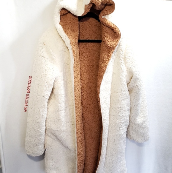 Oversized Hooded Open Front Teddy Coat - Picture 3 of 4
